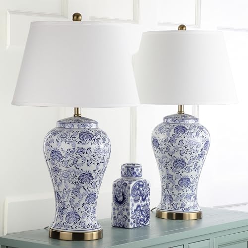 SAFAVIEH Lighting Collection – Spring Blossom Set of 2 Blue & White Floral Chinoiserie Table Lamps, 29-Inch Ceramic Lamps for Bedroom, Living Room, Home Office (LIT4170B-SET2)