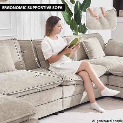 76.7" W Modular Cloud Sectional Sofa Couch for Small Spaces, Deep Seat Loveseat with Ottoman Chaise, Comfy Chenille 2 Seat L Shaped Couch for Living Room Apartment Dorm, Camel