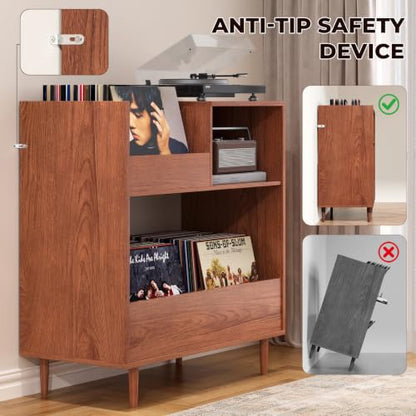 Mid Century Modern Record Player Stand，2-Tier Vinyl Record Storage, view 7