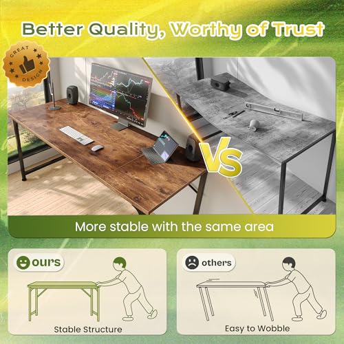 55 Inch Computer Desk, Home Office Desk with Spacious Desktop, Modern Gaming Desk, Writing Study Table for Bedroom, Small Spaces, Work from Home Desk with Metal Frame, Rustic Brown