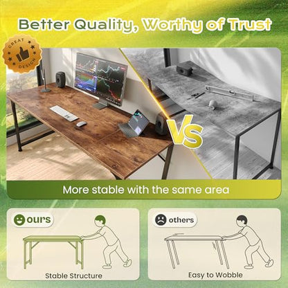 55 Inch Computer Desk, Home Office Desk with Spacious Desktop, Modern Gaming Desk, Writing Study Table for Bedroom, Small Spaces, Work from Home Desk with Metal Frame, Rustic Brown