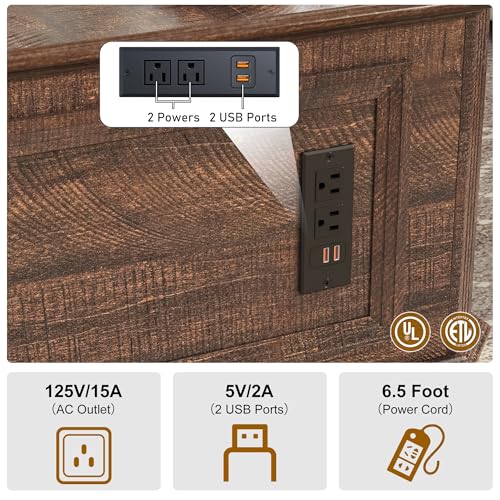 40 Inch Coffee Tables for Living Room Farmhouse Lift Top with Charging Station and Hidden Storage - Square Center Table with Adjustable Lifting Top and Large Storage for Bedroom, Home Office, Brown