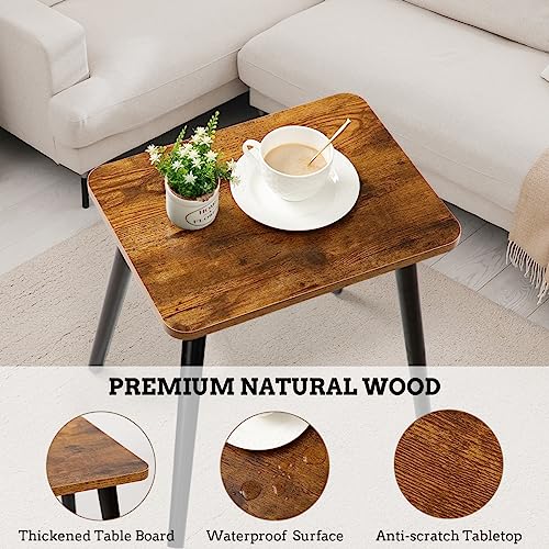 Short Side Table, Small Wood End Table Living Room, Mini Bed Side Table Modern Accent Nightstand with Solid Wood for Bedroom Office Small Spaces, Rustic Brown