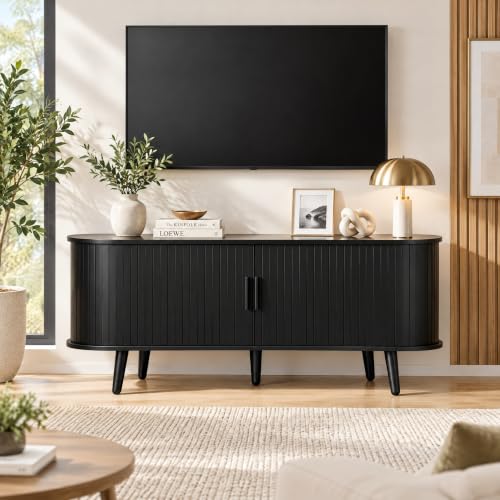 Mid Century Modern 47.2" TV Stand for ups to 55 Inch Tv, Black, view 2