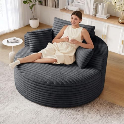 Oversized Round Chaise Lounge, 50" Boneless Chair, Dark Grey, view 2