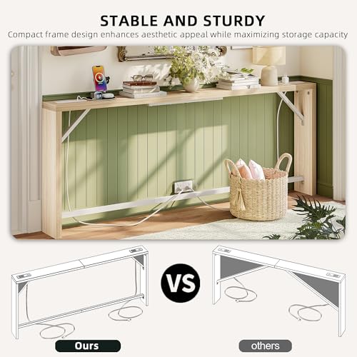 Sofa Table, 79 inch (1.2'' Thick Tabletop) Long Console Table Behind Couch, Narrow Entryway Table with Angled Metal Frame, Industrial Console Table for Entryway, Light Walnut