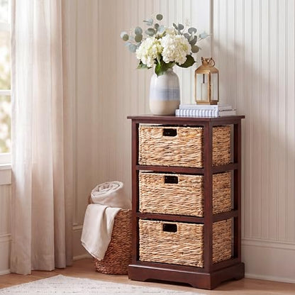 SAFAVIEH Furniture - Halle 3-Basket Side Table - Cherry - Solid Wood - Coastal Basket Storage Design - Ideal for Living Room, Entryway, 17.5"W x 13.5"D x 29.5"H - Fully Assembled (AMH5738C)