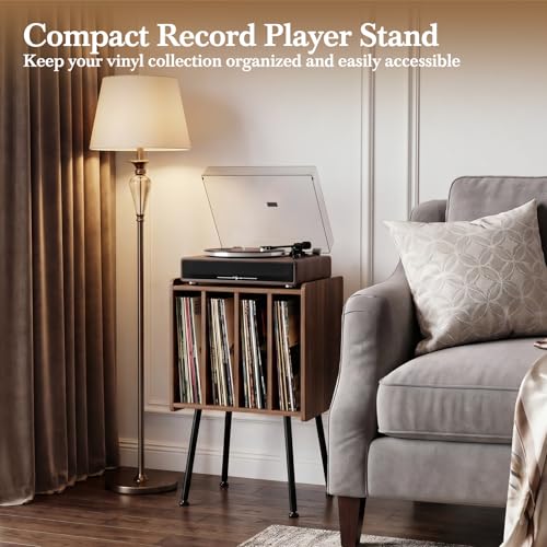 Record Player Stand with 4 Cabinets, Walnut, view 7