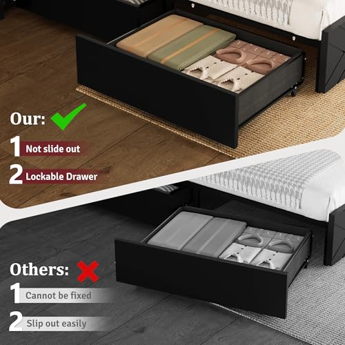 King Size Bed Frame with Bedside Storage & 4 Drawers, Black Walnut, view 6