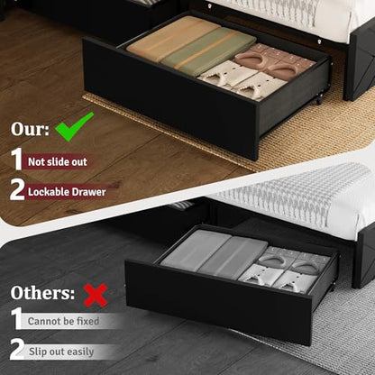 King Size Bed Frame with Bedside Storage & 4 Drawers, Black Walnut, view 6