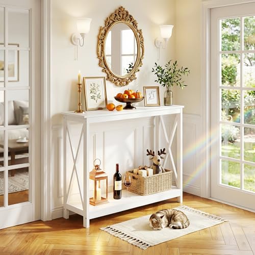 Console Table, Entryway Table, Narrow Sofa Table with 2-Tier Shelves, Entrance Table for Living Room, Entryway, Hallway, Foyer (White, 11.8" D x 39.4" W x 31.6" H)