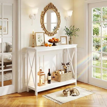 Console Table, Entryway Table, Narrow Sofa Table with 2-Tier Shelves, Entrance Table for Living Room, Entryway, Hallway, Foyer (White, 11.8" D x 39.4" W x 31.6" H)