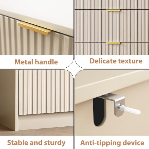 55" Wide Fluted 6-Drawer Double Dresser for Bedroom, Beige, view 5