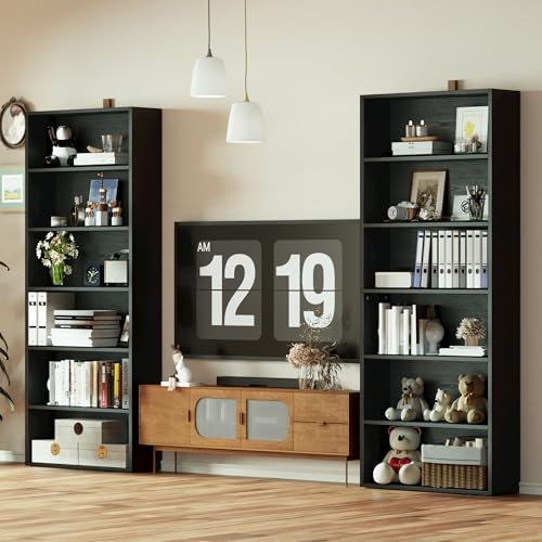 Bookshelves and Bookcases Set of 2 Floor Standing 6 Tiers Display Storage Shelves 70 in Tall Bookcase Home Decor Furniture for Home Office, Living Room, Bed Room