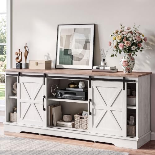 Farmhouse TV Stand for 65", Entertainment Center, White/Grey Wash, view 5