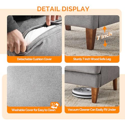 Mid-Century Accent Chairs, Light Grey Upholstered Armchair Comfy Sofa Chair Reading Chair High Back Living Room Bedroom Furniture for Apartment