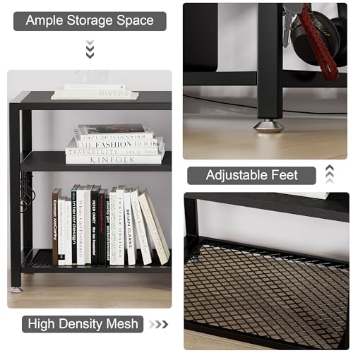 TV Stand with Mount and Power Outlet, Height Adjustable Entertainment Center with Storage Shelves for 55/65/70/75/80 inches Televisions, Console Table for Living Room, Bedroom, Matte Black