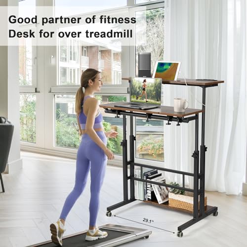 Mobile Standing Desk Adjustable Height, Rolling Desk Stand Up Desk, view 7