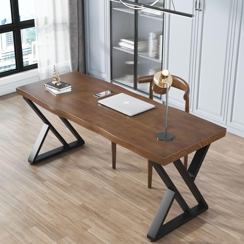 Sihtengxxhongs Rustic Style Solid Wood 55-inch Computer Desk - Large Office Desk for Home Office, Modern and Simple Design, Ideal for Study, Writing, Dining