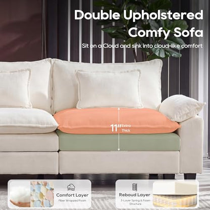 Oversized Modular Sectional Sofa，White：122" U Shaped | Modern Comfy Cloud Couch with Movable Ottoman and Pillow, Deep Seat Couches for Living Room, Bedroom or Apartment