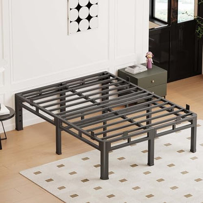 Bed Frame Full Size,18 Inch Metal Heavy Duty Double Layer Platform Black, view 2