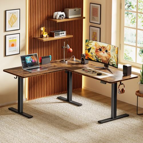 63 x 55 Inch L Shaped Standing Desk with Power Outlets, view 3