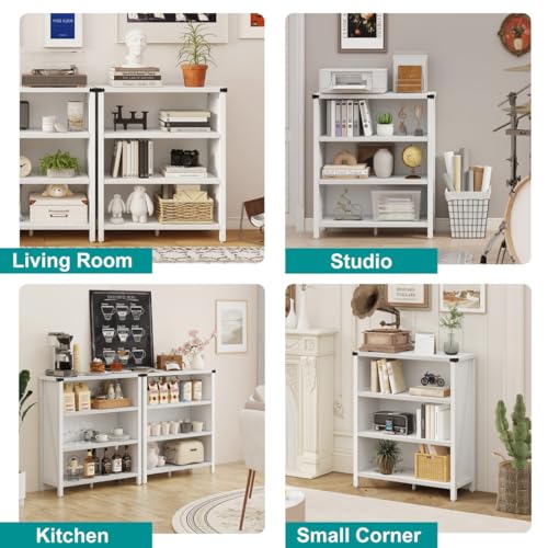 White Bookshelf, 3-Tier Wooden Bookcase with Adjustable Shelves, Small Farmhouse Floor Book Cases/Shelves with Open Storage for Home Office School Library Bedroom Kids