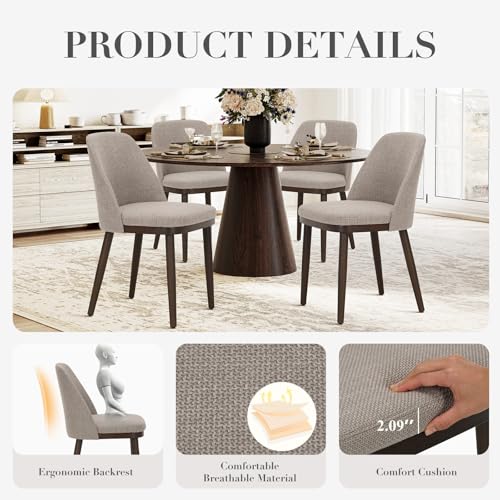 Upholstered Dining Chairs Set of 6, Modern Kitchen Chairs with Back, Fabric Side Dining Room Chairs with Wood Legs for Kitchen Dining Room Restaurant, Camel