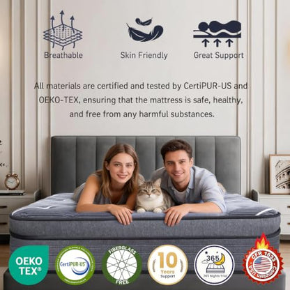 Full Mattress 12 Inch, Luxury Hotel-Level Cooling Hybrid Mattress in a Box, view 8