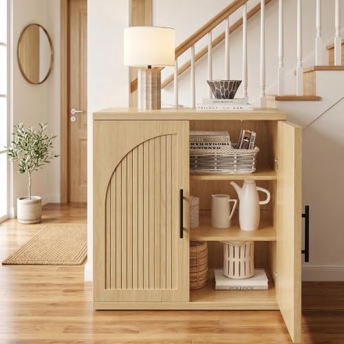 31.5" Fluted Oak Buffet Cabinet Sideboard with Storage, view 5