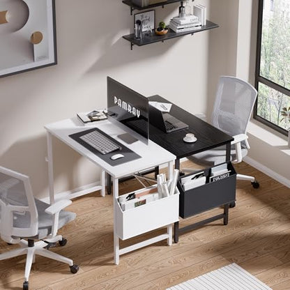 32 Inch Computer Desk Small Spaces Desk with Storage Bag for Bedroom Writing and Home Office Work Small Study Desk Table White