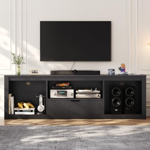 70" Black Gaming TV Stand with LED Lights & Power Outlet, view 2