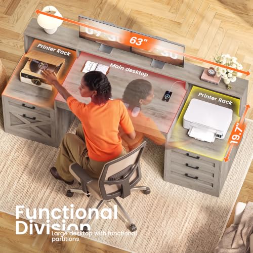 63" Executive Office Desk with 5 Drawers, Grey, view 6