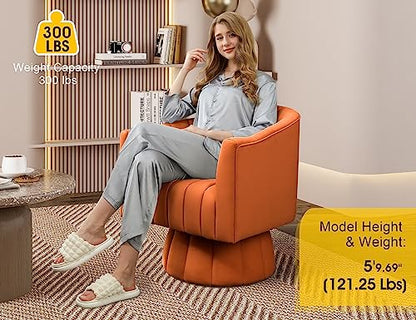 Swivel Accent Chair, 360° Swivel Barrel Chair with Armrest,Velvet Upholstered Single Sofa Reading Chair for Living Room,Bedroom,Waiting Room(Orange)