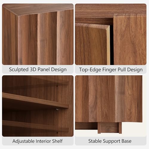 30.8" Fluted Sideboard Buffet Cabinet with Storage, Walnut, view 6