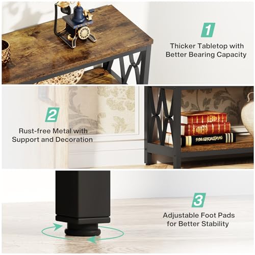 Console Table with Storage Shelves, 70.9" Industrial 3-Tier Sofa Table for Living Room, Long Foyer Table Entryway Table for Hallway, Front Door, Entrance, Rustic Brown & Black