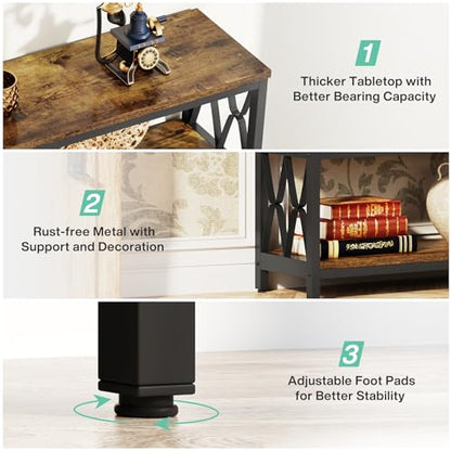 Console Table with Storage Shelves, 70.9" Industrial 3-Tier Sofa Table for Living Room, Long Foyer Table Entryway Table for Hallway, Front Door, Entrance, Rustic Brown & Black