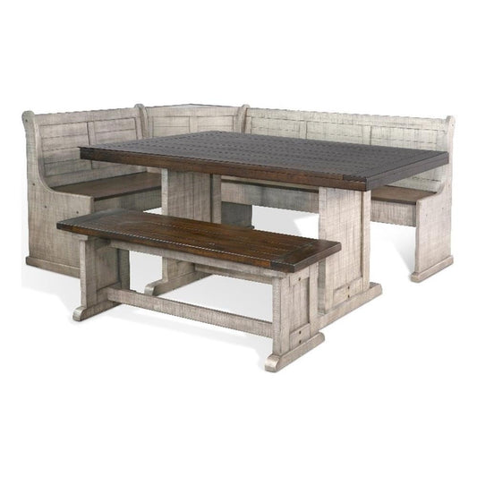 3-Piece Traditional Solid Wood Breakfast Nook Set with Table, Storage Space, Foldable Corner Shelf, Fit Any Space Blending Style and Function, in Gray & Brown Finish