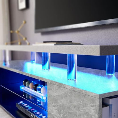 TV Stand with LED Lights Modern Gaming Tv Stand for 70" TV with Storage Remote App Control Long LED Entertainment Center for Livingroom, Bedroom (Gray/for 70" TV, 63.00"*16.00"21.00)