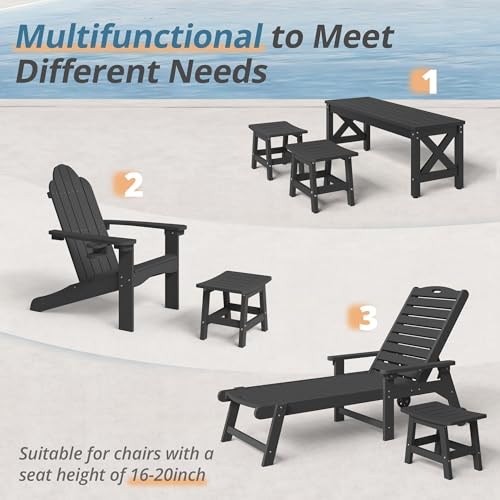 Outdoor Adirondack Ottomans, Footrest Footstool, Outdoor Foot Rest for Patio, HDPS All Weather Waterproof Footrest Footstool for Adirondack Chair, Black