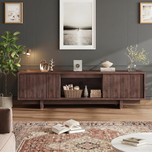 55" Mid Century TV Stand for 65 TVs Fluted, Walnut, view 8