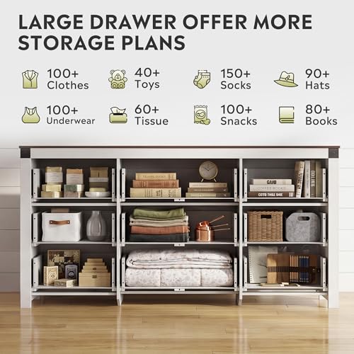 9-Drawer 62.2"W Farmhouse TV Stand for TVs up to 70 Inches, White, view 6