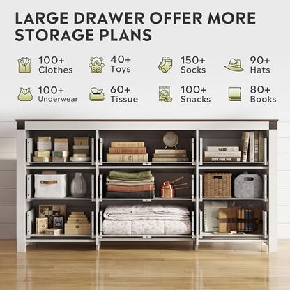 9-Drawer 62.2"W Farmhouse TV Stand for TVs up to 70 Inches, White, view 6