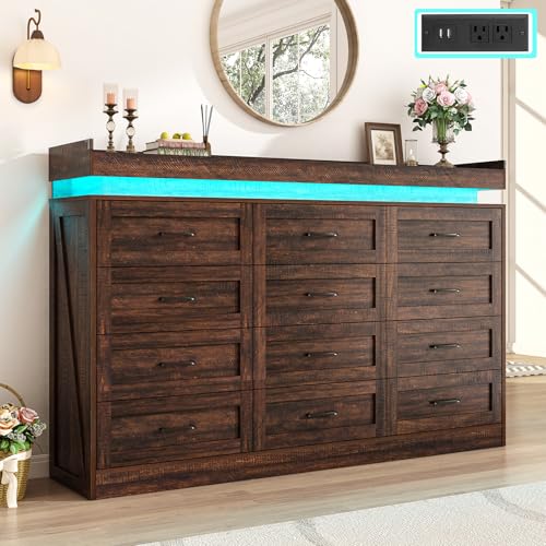 71" Wide 46" Tall Large Farmhouse 12 Drawers Dresser for Bedroom with LED Light, view 2