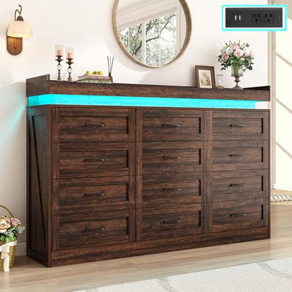 71" Wide 46" Tall Large Farmhouse 12 Drawers Dresser for Bedroom with LED Light, view 2