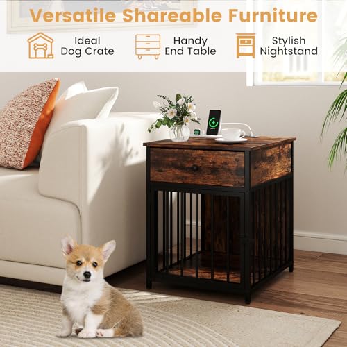 Dog Crate End Table with Charging Station, view 3