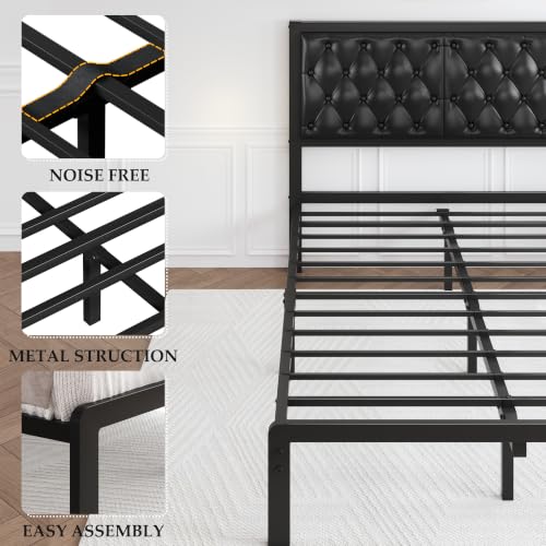 Full Bed Frame with Upholstered Button Tufted Headboard, view 8