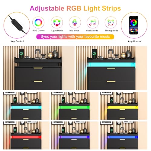 Tall Dresser for Bedroom, Black Dresser with LED Lights, view 5