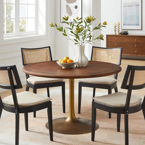 Lippa 48Inch Round Dining Table Pedestal Base Solid Wood Walnut Finish Modern Kitchen Room Entertaining Home Furniture Quality Stylish Elegant Durable Refined