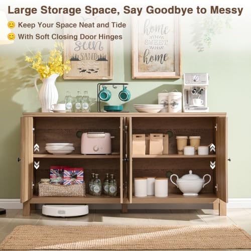 60" Rattan Sideboard Buffet Cabinet with Storage | Sideboard With Rattan Doors, Spacious Storage And Soft-Close Hinges, Ideal For Kitchens, Dining Rooms And Living Rooms